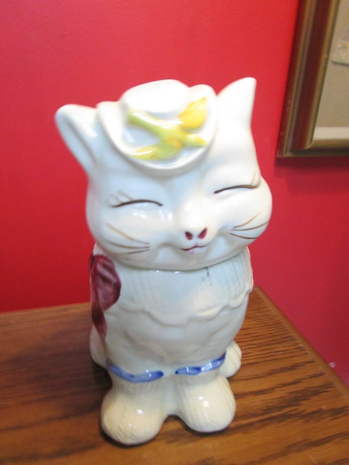 1940's Shawnee RED RIBBON  PUSS N BOOTS USA Pottery Cookie Jar 10 1/2