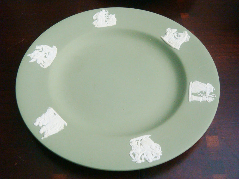 “Wedgwood” vintage green JASPERWARE trio cup, saucer , cake plate [80d]