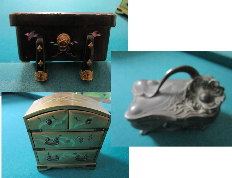CHINESE LACQUER JEWELRY TRINKET BOX ART NOUVEAU VANITY METAL BOX PICK 1 ^^