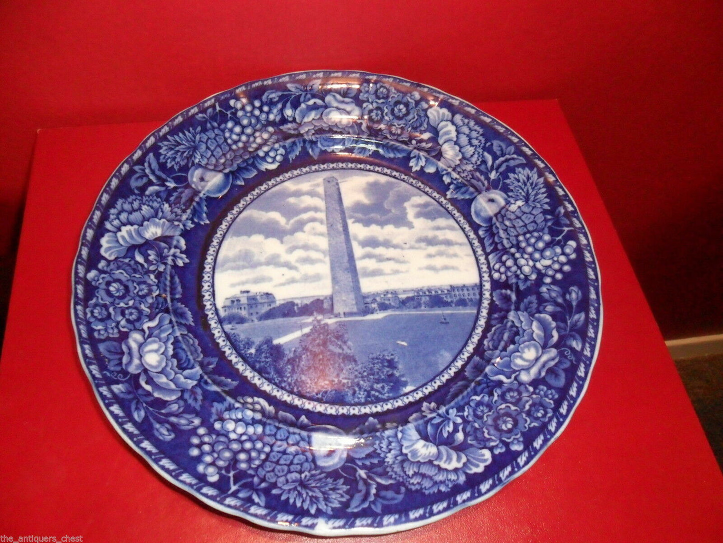 Antique Rowland Marsellus Flow Blue Plates H. Hudson, Bunker Hill, Cup Saucer [