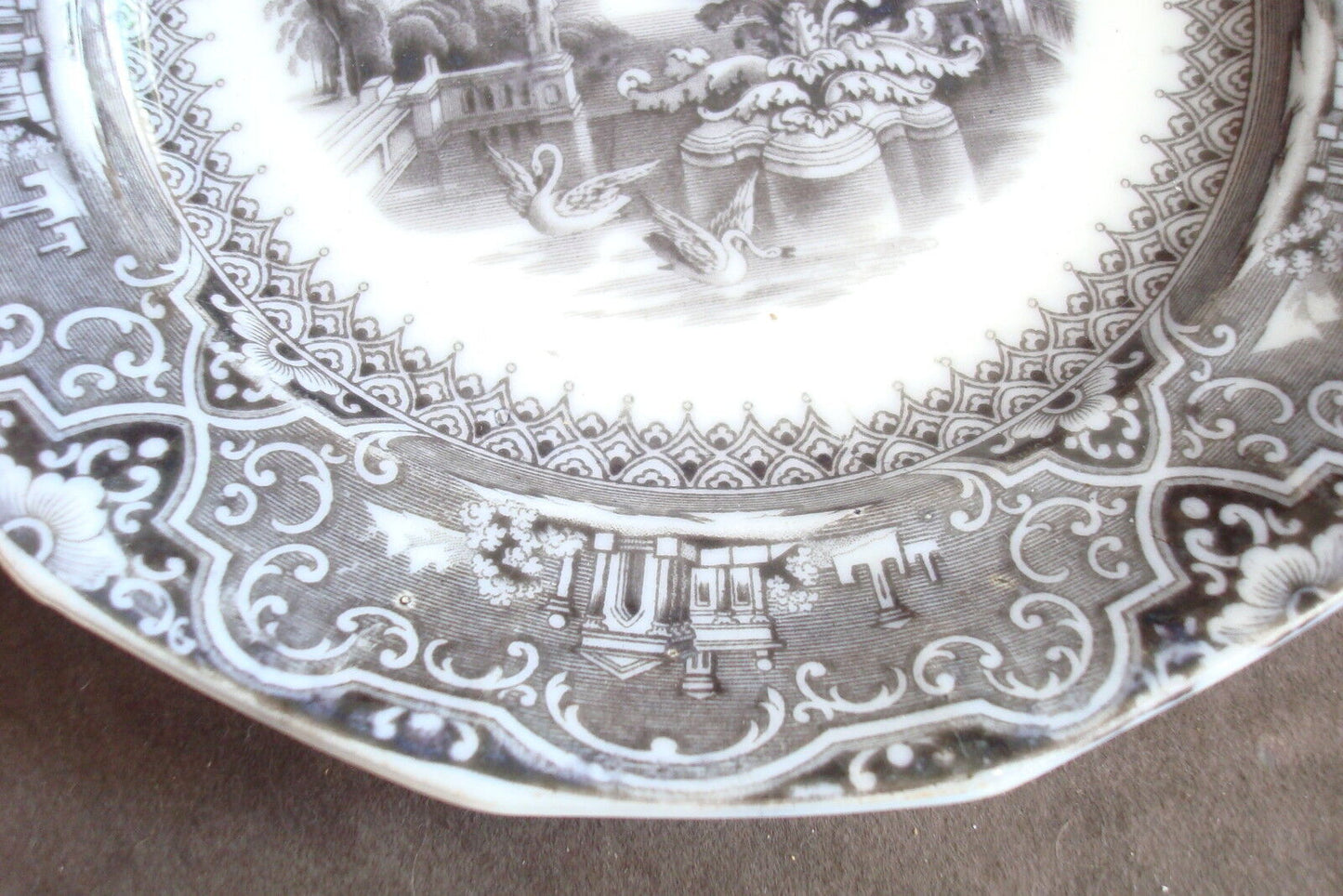 Antique Adams & Sons blackware plate "Athens" pattern, 9 1/2" diam[BP7]