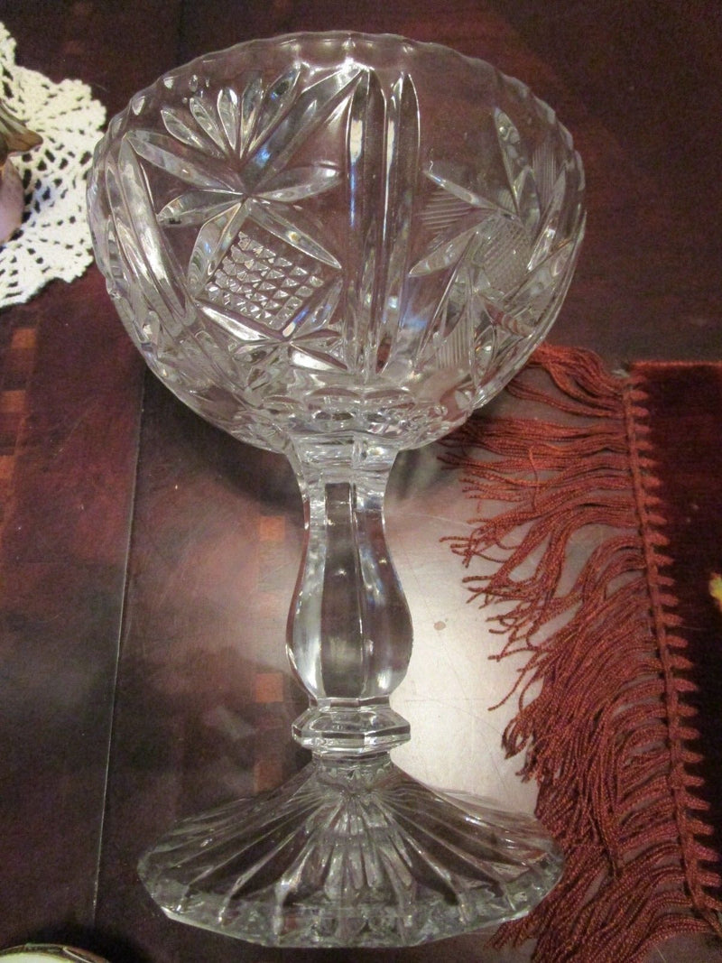 CRYSTAL CUT FOOTED COMPOTE AMERICNA BRILLIANT CUT