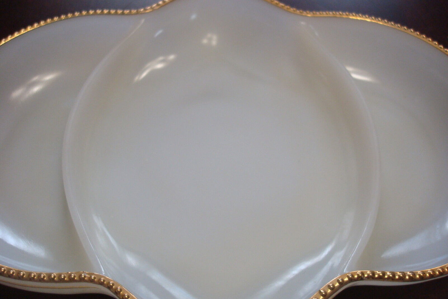 Vintage Fire-King Milk Glass Gold Trim 3-parts Divided Relish Dish USA '50s RARE