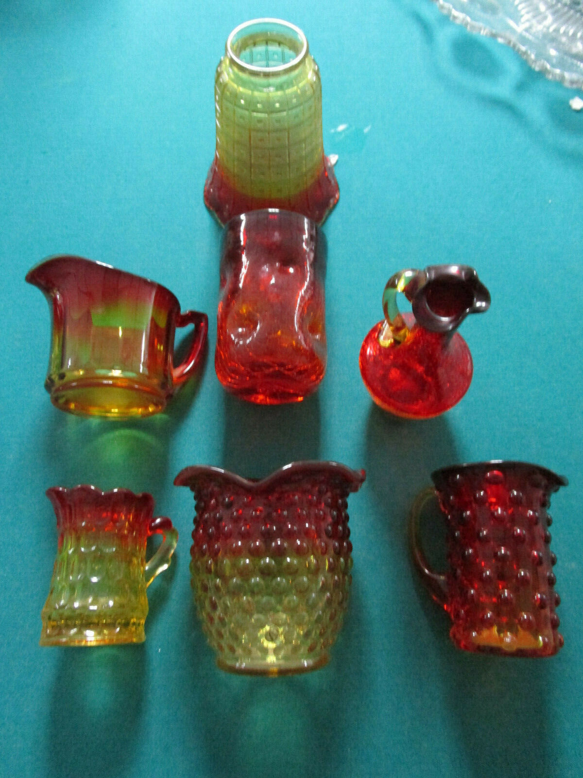 AMBERINA GLASS VINTAGE LOT OF  7 PCS SHADE CREAMER VASE CUP  [30B]