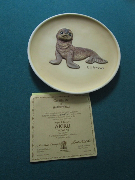 1979 The Baby Animals "Akiku - The Seal Pup" HANDSIGNED Collector Plate NIB ^^