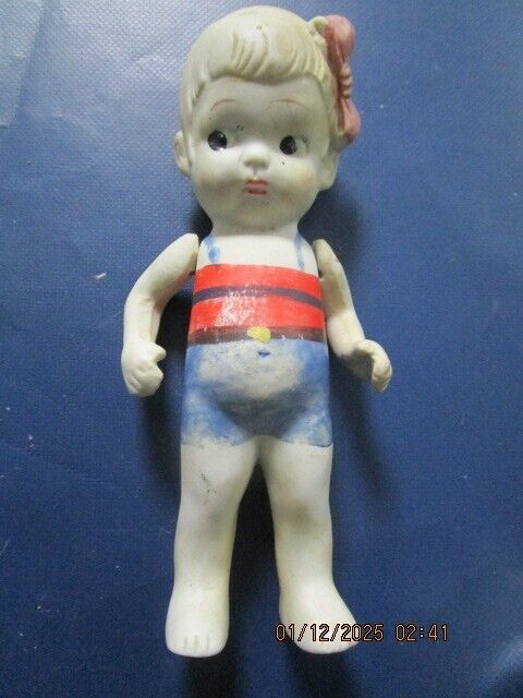 VINTAGE FROZEN CHARLOTTE KEWPIE BISQUE DOLL JAPAN  6.5 IN [140D]