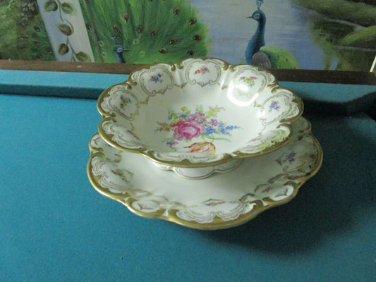 TIRSCHENREUTHER BAVARIA GERMANY SET BOWL TRAY CENTERPIECE GOLD AND FLOWERS