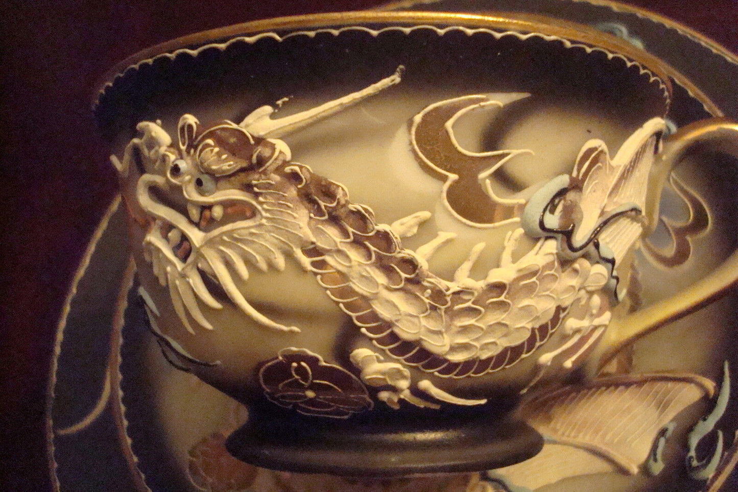 Vintage Dragonware Japan TRIO cup,saucer & cake plate, Moriage dragons[95H]