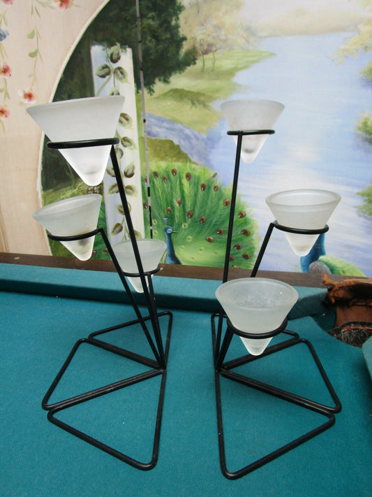 Pair Of Candle Holders 12" Votive Candle Frosted Glass