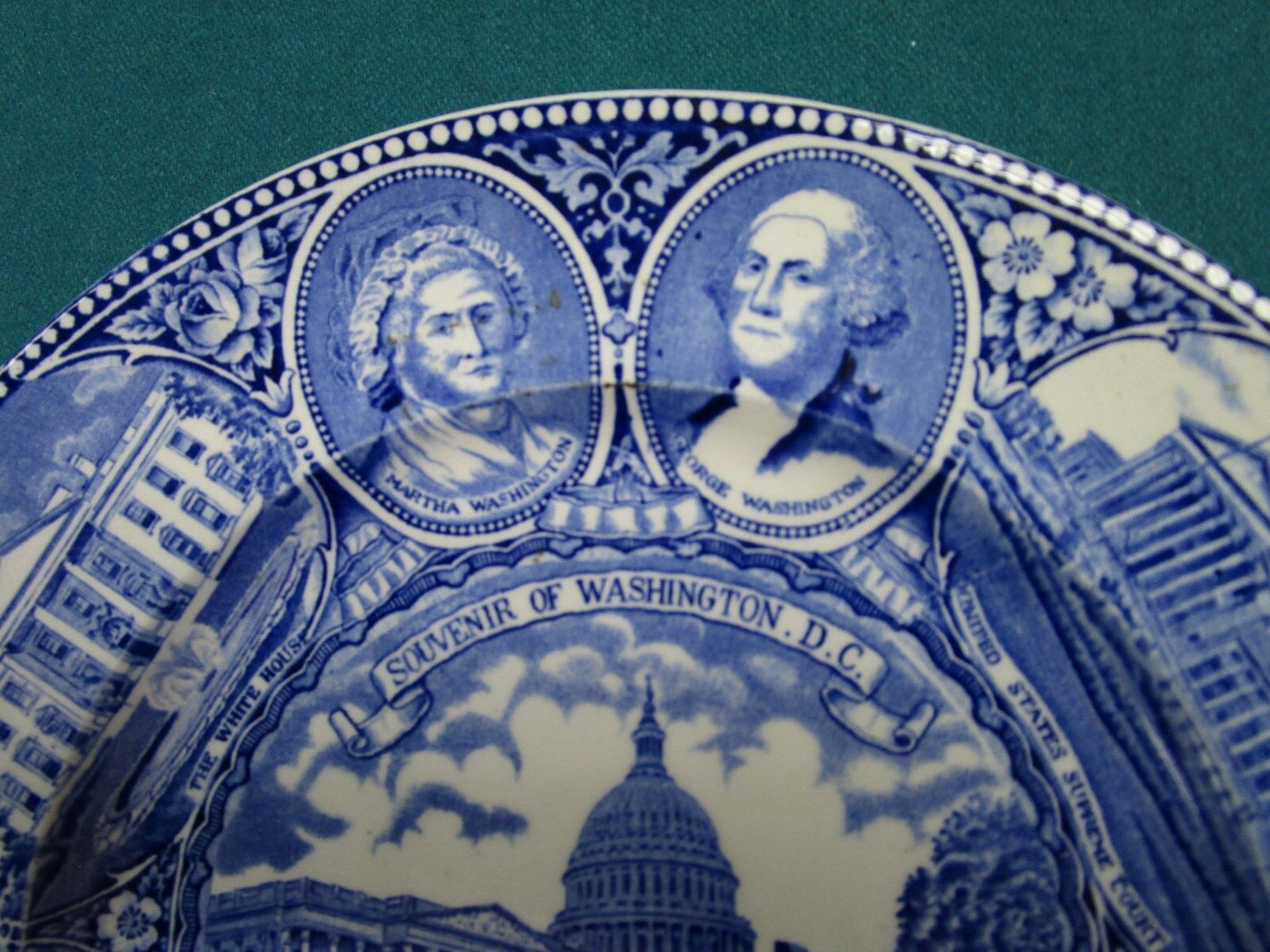 Adams Jonroth Blue Transferware Historical MARTHA / GEORGE Washington Plate [*a1