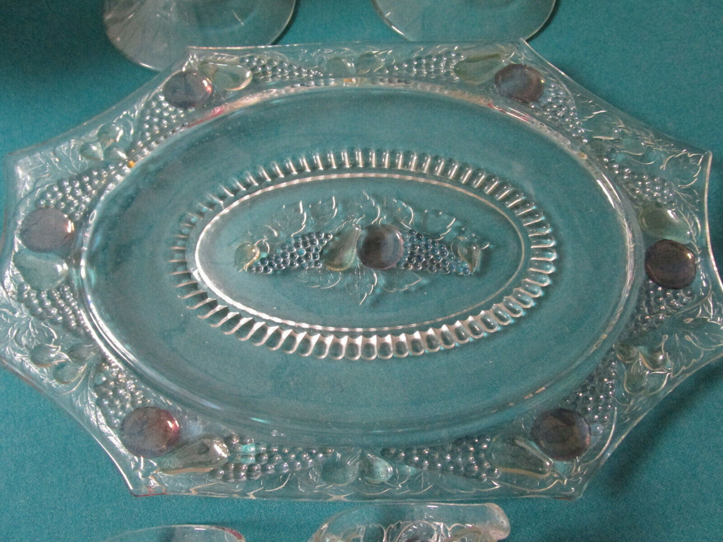 Westmoreland ANTIQUE Glass DELLA ROBBIA fruits pattern TRAY CREAMER SUGAR PICK 1