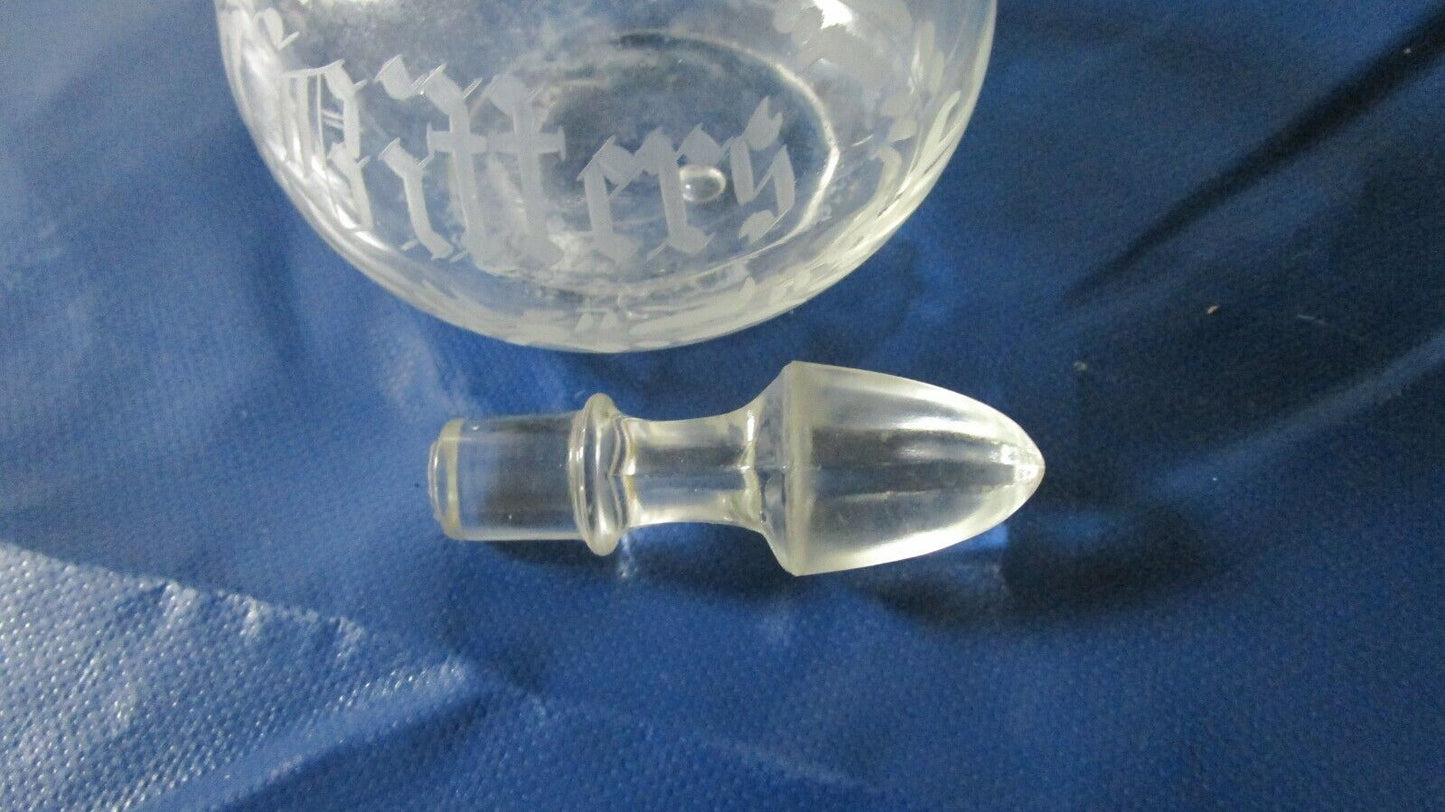 VICTORIAN Etched Orange Bitters bottle DECANTER WITH STOPPER