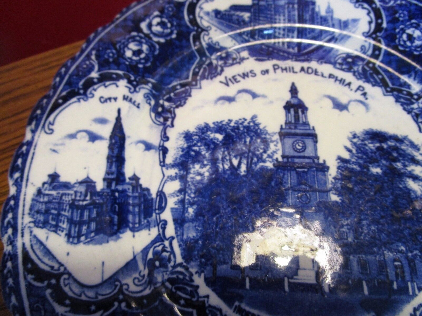 ANTIQUE BLUE TRANSFERWARE ADVERTISING PLATE PHILADELPHIA, PENNSYLVANIA [*BLUEBX]