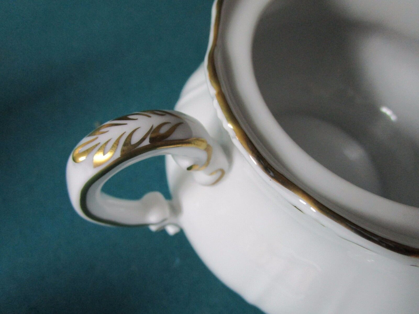 ZSOLNAY HUNGARY 2 PCS TEA SET  WHITE CREAM/GOLD ACCENT, 1960s