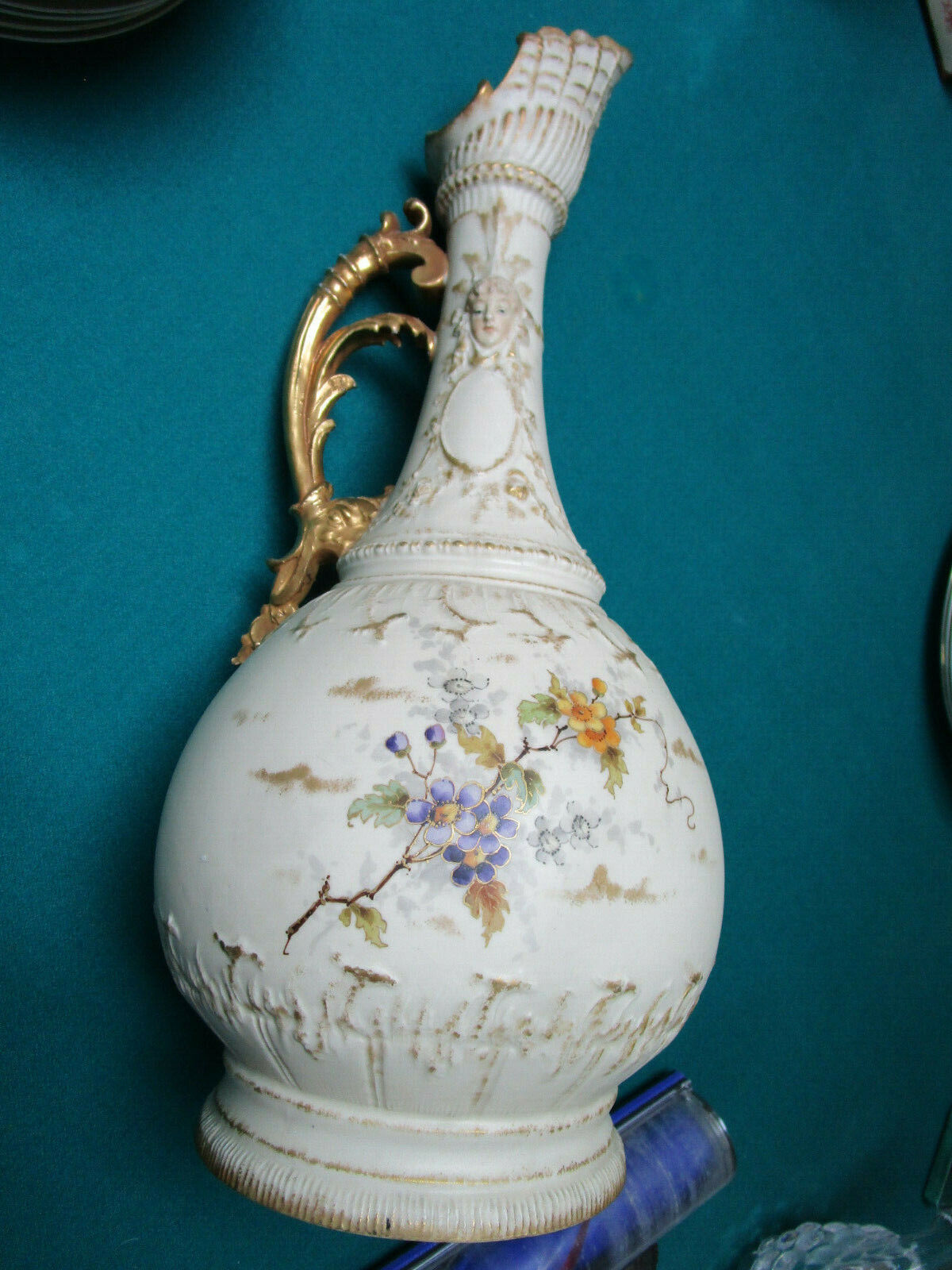 Antique Art Nouveau Vase STELLMACHER AMPHORA TURN-TEPLITZ-BOHEMIA 19" EWER 1890s