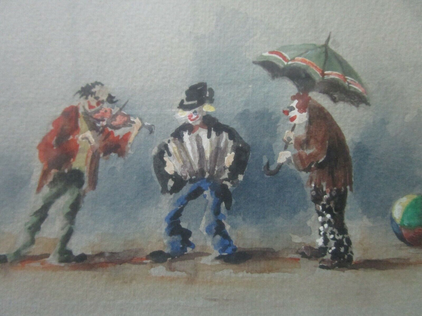 WATERCOLOR ORIGINAL BY. S. LORENA RAFF THREE CLOWNS