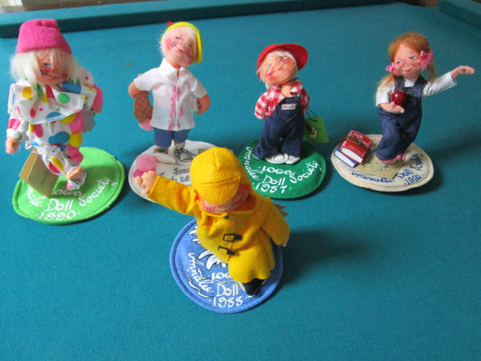 ANNALEE SET OF 3 LOGO  DOLLS 1990/1993/1992 AND SET OF 1988/1987 LOGO DOLL 8"^^