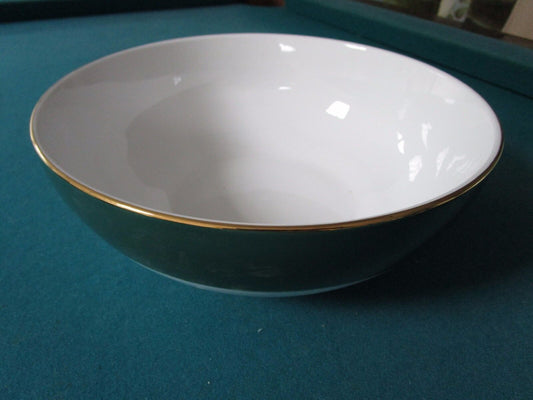 Zsolnay Hungary Round Bowl Green/White With Gold Accent 1960s 9 1/2 Diam ^^