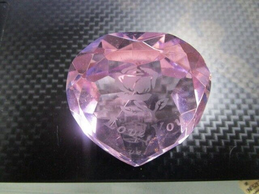 "I LOVE YOU"  PINK CRYSTAL FACETED PAPERWEIGHT