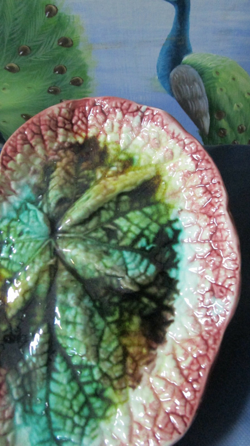 Antique ~ GRIFFIN SMITH & HILL ETRUSCAN BEGONIA LEAF MULTICOLOR  DISH 12" ^^