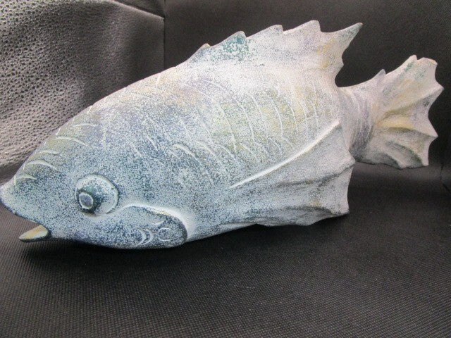 Koi Hand Carved 2 Fishes Sculpture Mango Wood Burned Embellished  2 Pcs ^^^