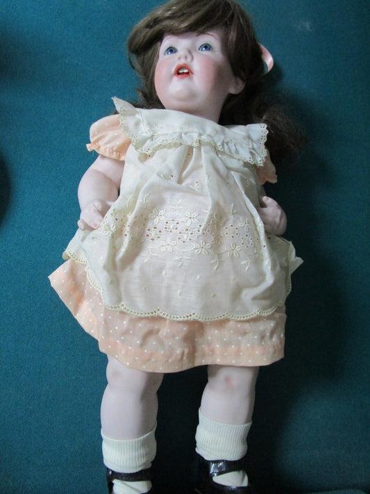 1990s BISQUE DOLL repro GERMANY MARKED JDK 237 # 16, 20" composition FIXED EYES