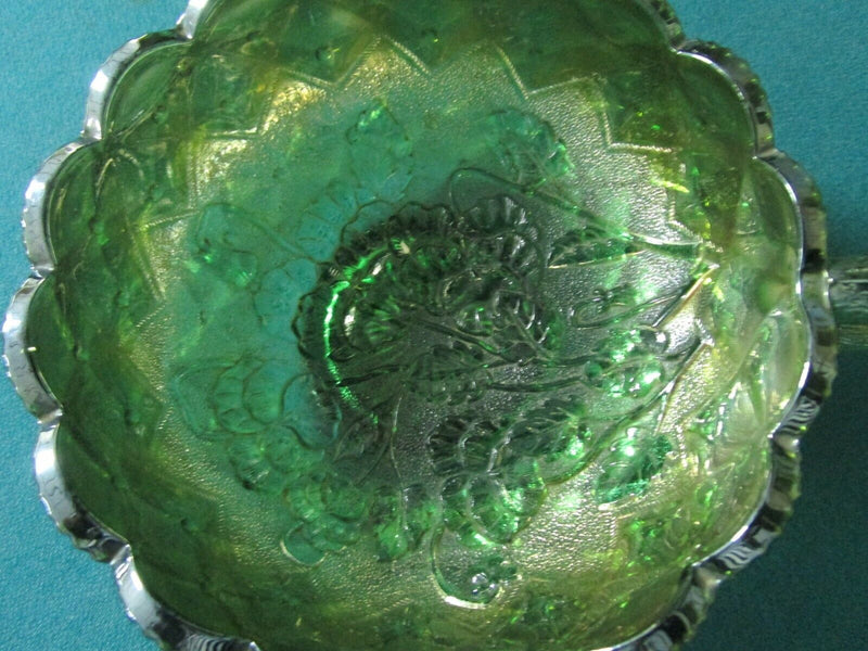 Imperial Green Iridescent Glass Quilted Diamond Nappy Bowl Handle Pick 1