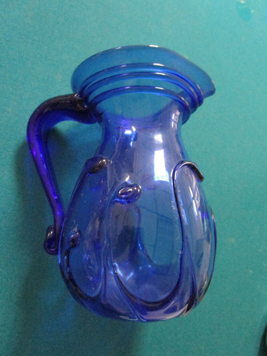 Richard Harkness Studio Glass Historical Repro  Redford Blue  Pitcher 7" Rare