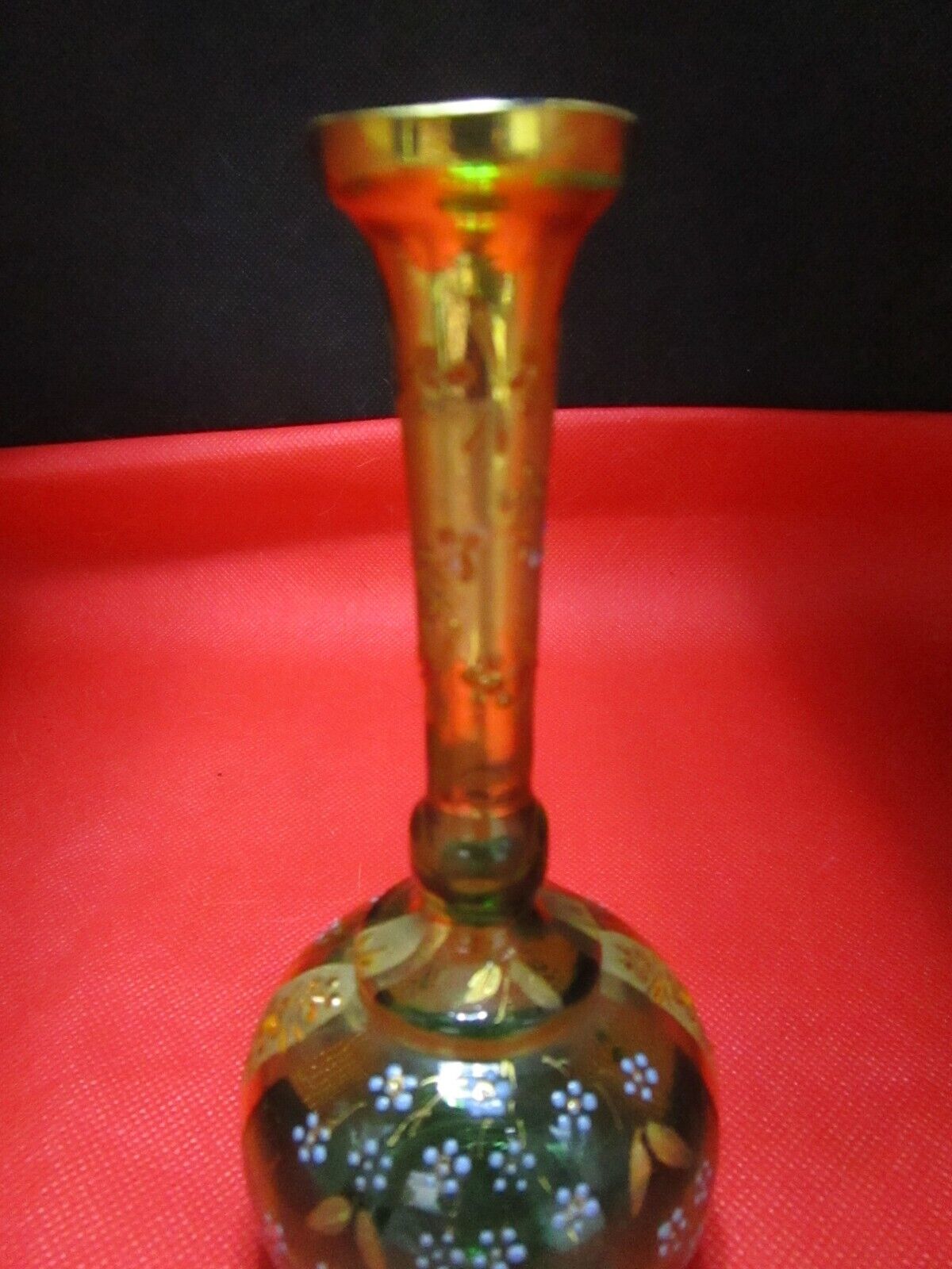 BOHEMIAN ENCRUSTED GOLD AND FLOWERS bud vase 6"