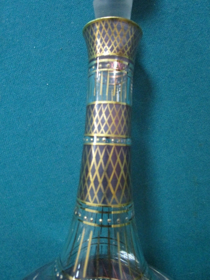 BOHEMIAN CZECH PURPLE CRYSTAL GOLD DECANTER WITH STOPPER AND BOWL PICK1