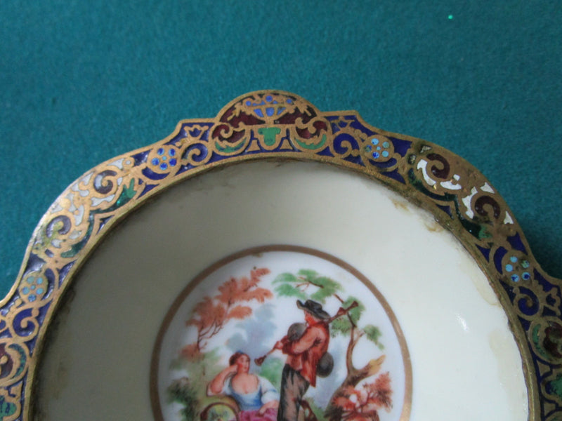 ANTIQUE ORIGINAL DISH CERAMIC AND CLOISONNE HANDPAINTED 1 X 4"