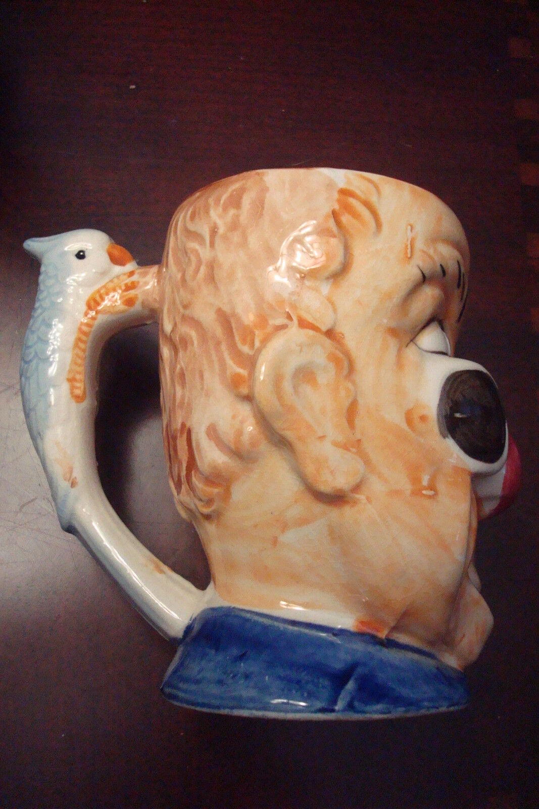 Vintage Toby Mug Clown with Parrot Handle Made in Occupied Japan [97b]