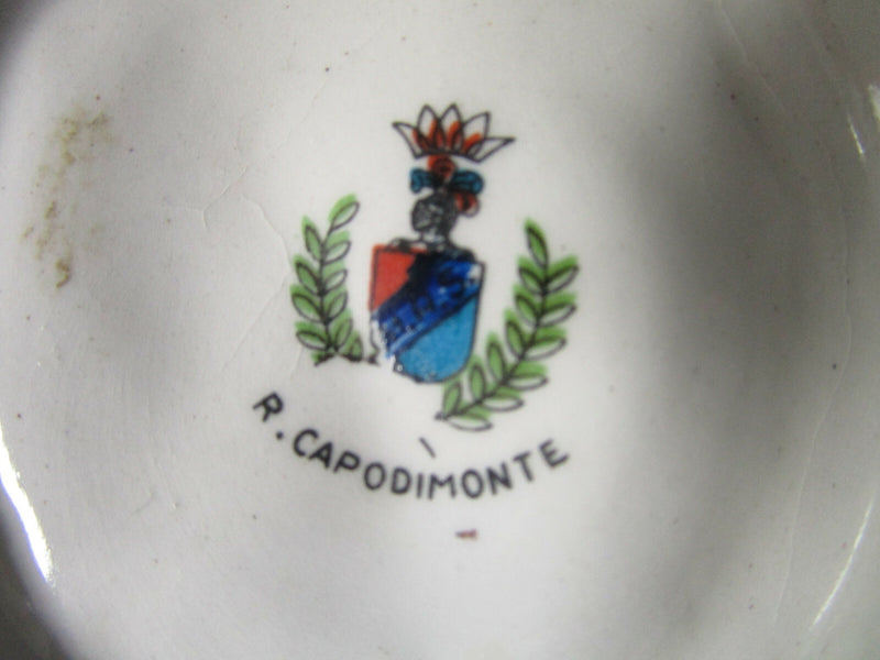 CAPODIMONTE ITALY MIDCENTURY PLATES, COVERED BOX CERAMIC BOUQUET FLOWERS PICK 1^