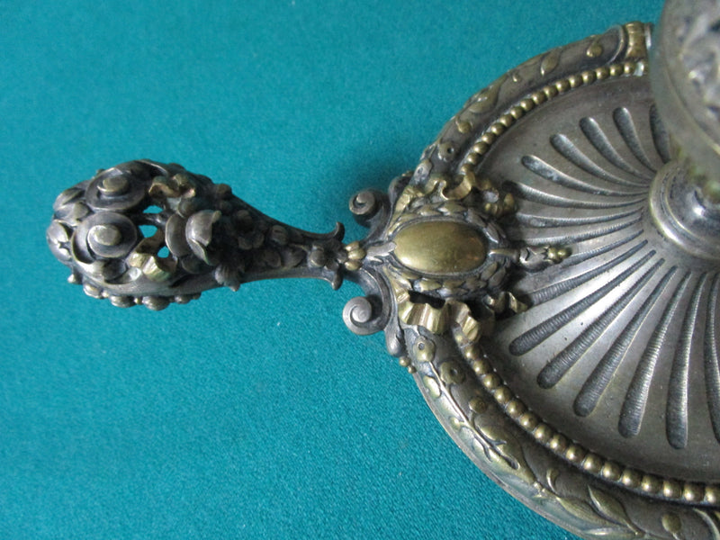 Victorian Brass Repousse Medallion Candle Holder With Handle 4 X 7"^^