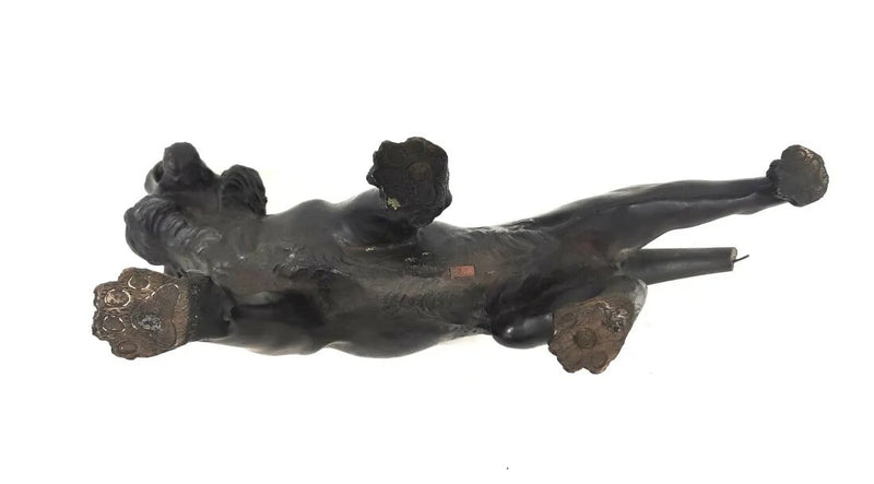 Japanese Meji Period Bronze Striped Tiger OKIMONO Sculpture Wooden Base SIGNED ^