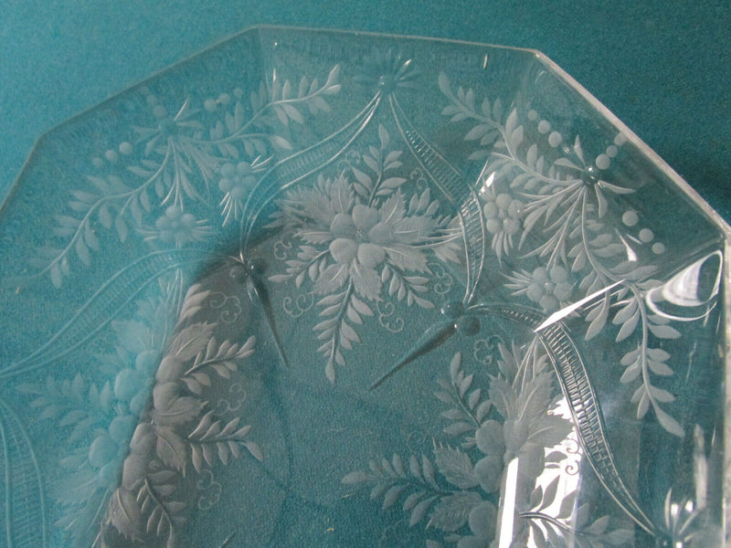 Antique Victorian Etched Square Bowl Fine Rare