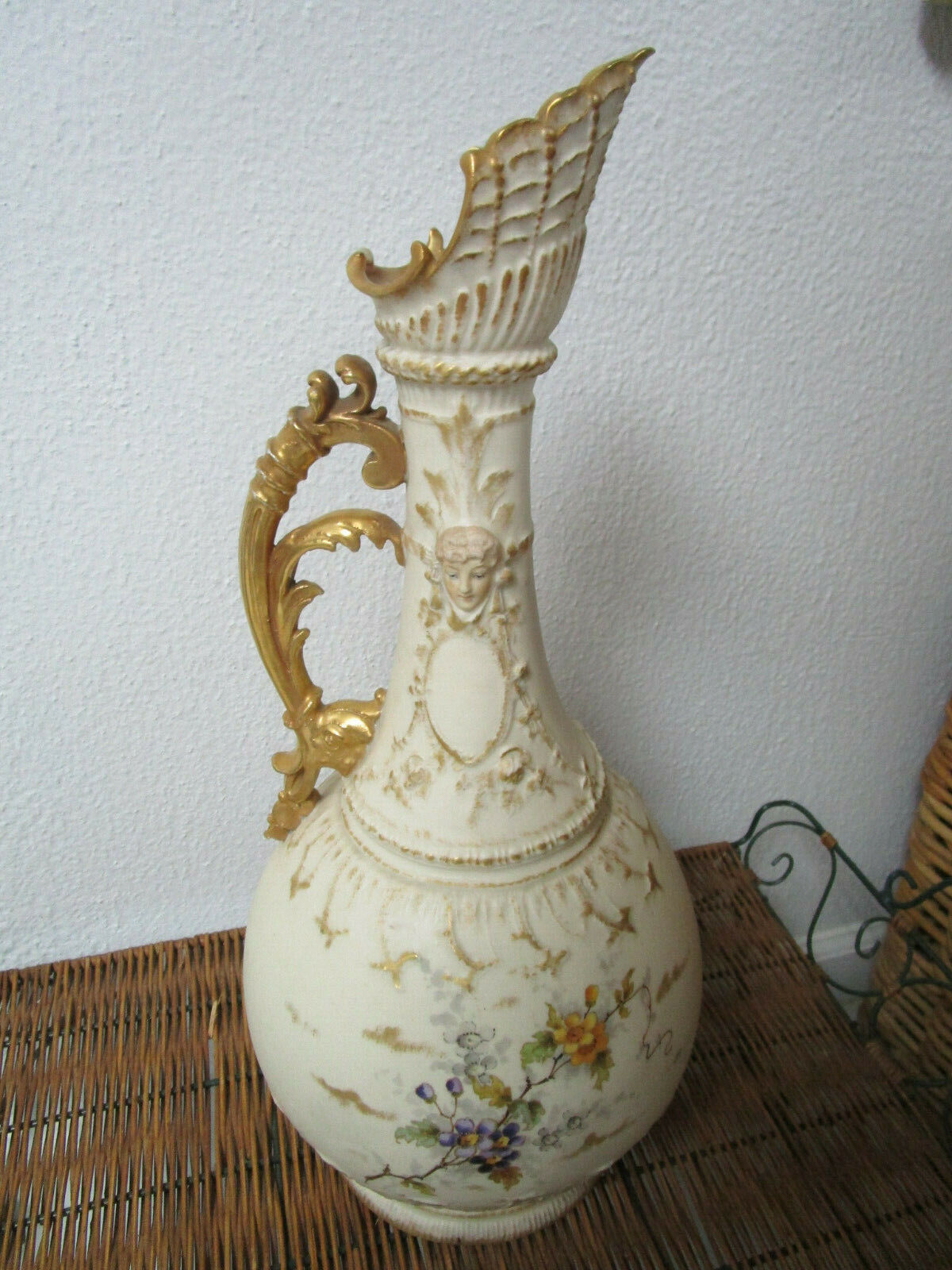 Antique Art Nouveau Vase STELLMACHER AMPHORA TURN-TEPLITZ-BOHEMIA 19" EWER 1890s