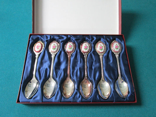 SET OF SILVERPLATE AND FLORAL CERAMIC SPOONS MADE IN KOREA NIB 5" ORIGINAL