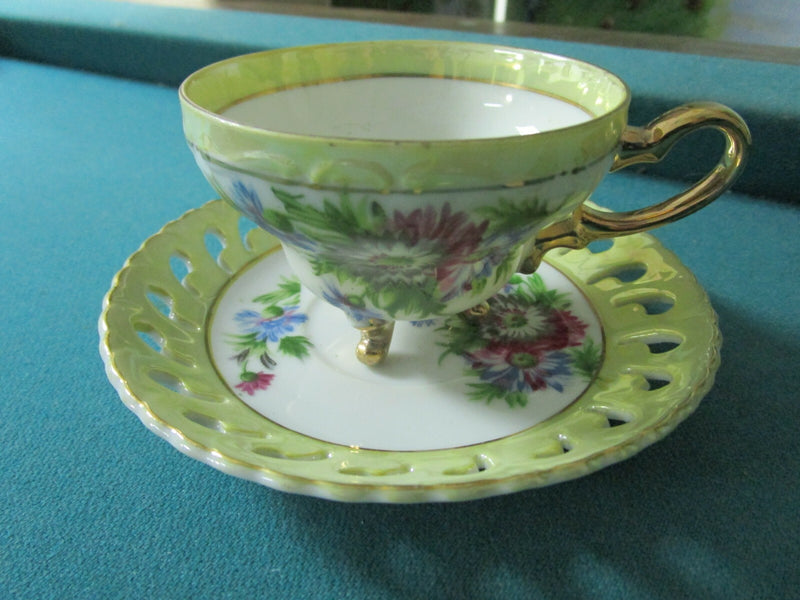 Napco Mid Century Japan Lusterware Floral Tea Cup Saucer  [86]