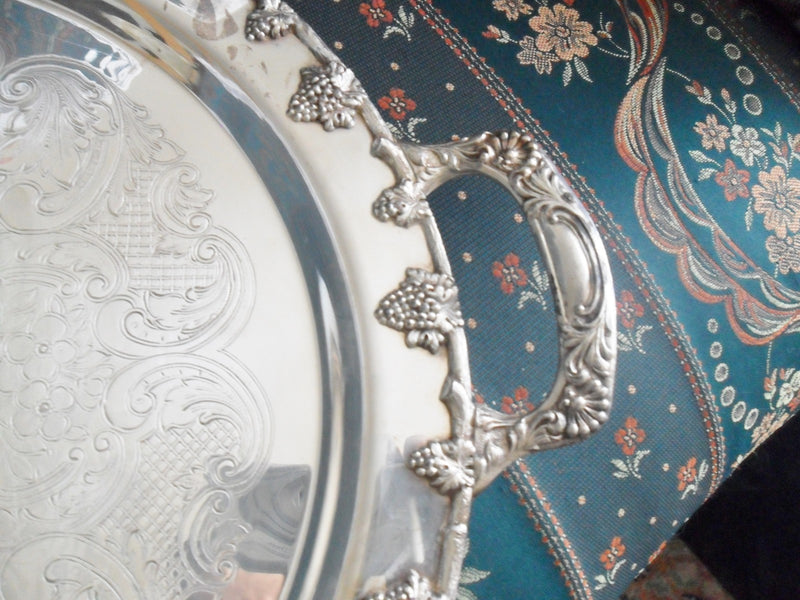 Federal Silver Co. Antique Silverplate  Tray Grapes, Two Handles, 17"