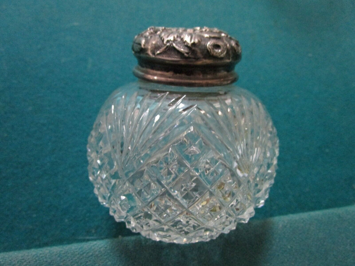 VICTORIAN GLASS CRUET WITH STOPPER  6" BOTTLE WITH STERLING COVER 3" PICK1