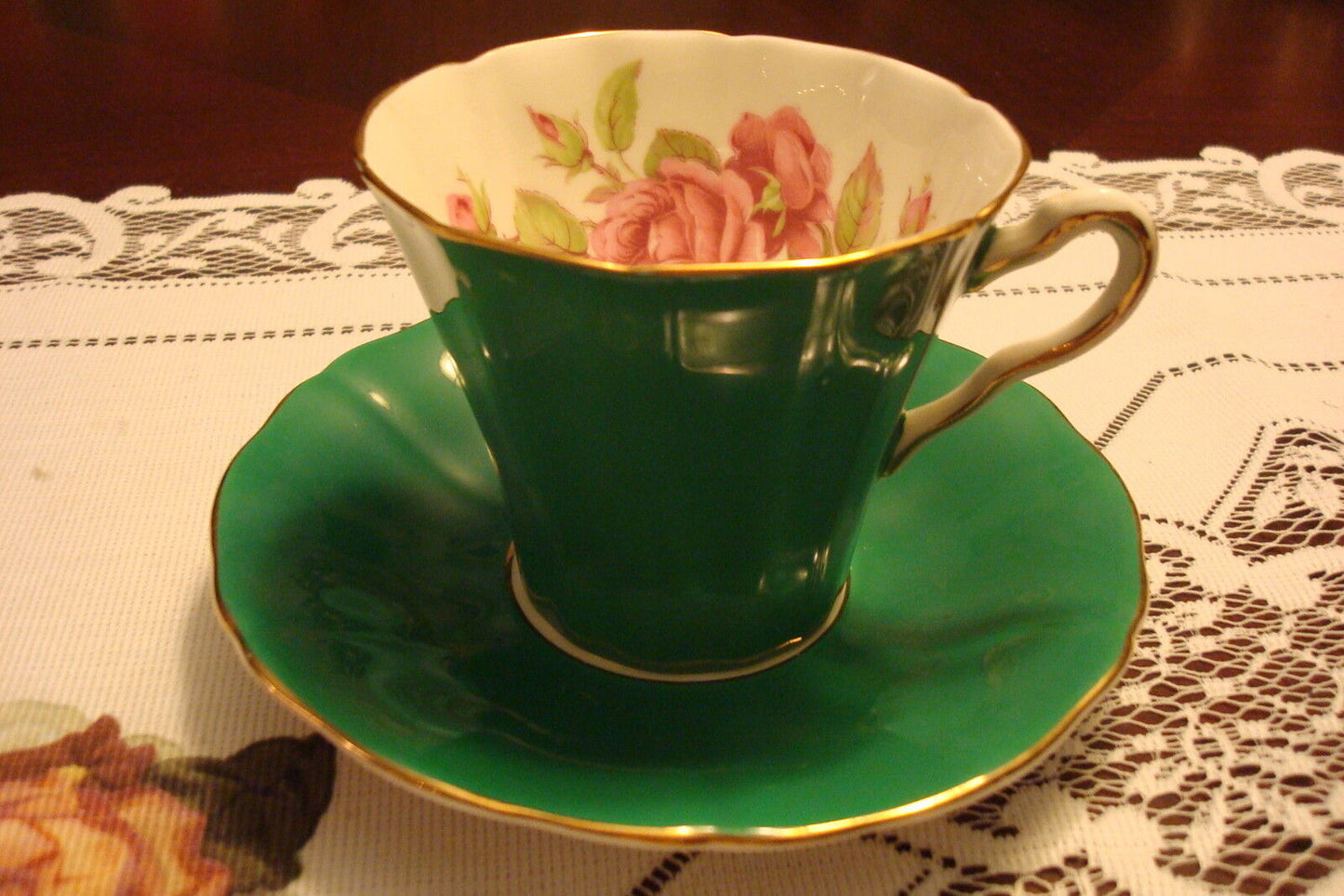 Adderley made in England TEA TIME cup and saucer green and flowers [80h]