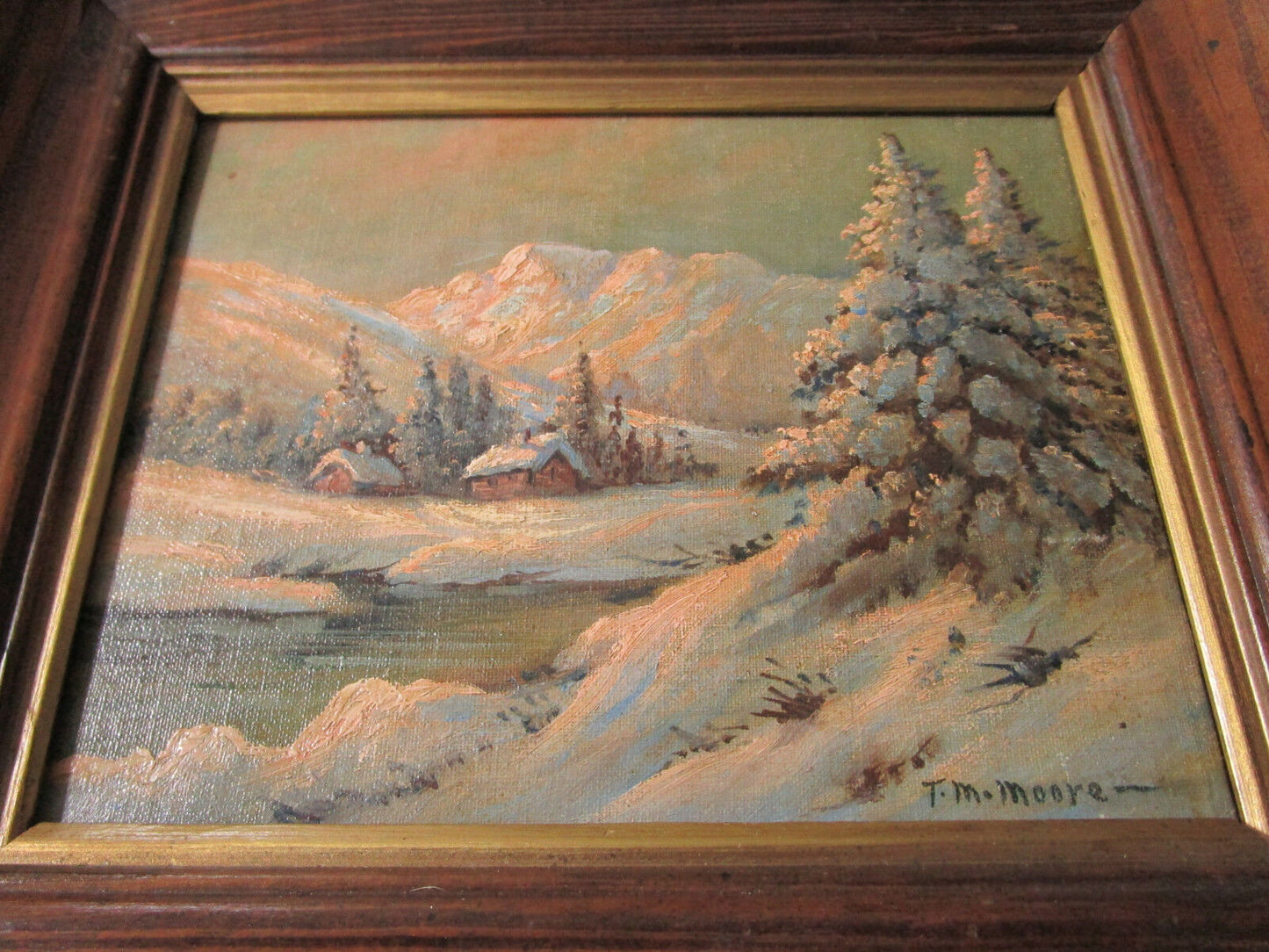 THOMAS MANNING MOORE OIL ON BOARD WINTER SCENE LISTED ARTIST