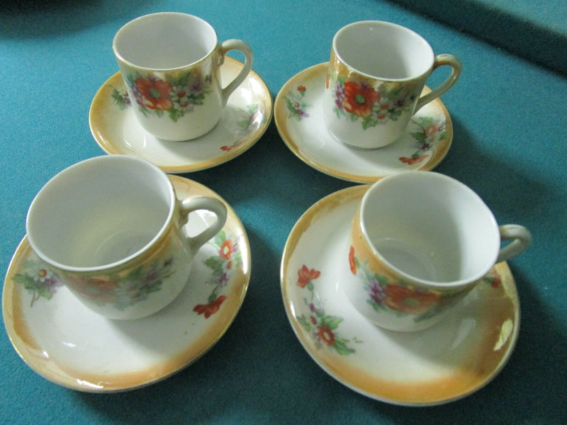 Moriyama Occupied Japan Set Of 4 Coffee Cups Saucers  [85]
