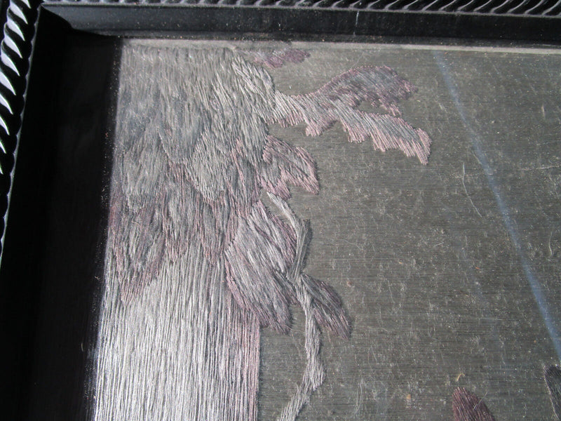 Vintage Woven Silk Painting Art Three Horses 16 1/2  12 1/2"