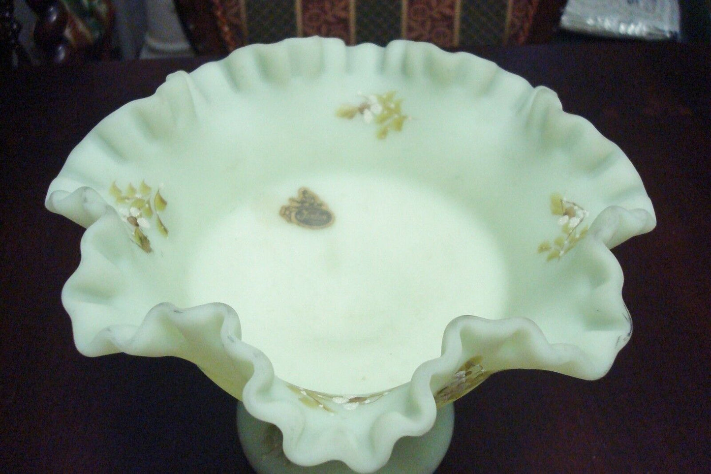 Vintage Fenton SIGNED by Peggy Bennett  Satin Glass Custard Footed Compote