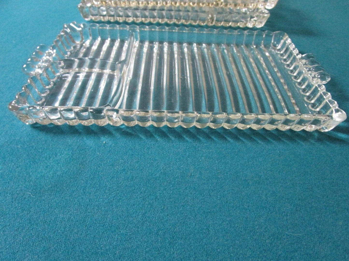 1950s ANCHOR HOCKING 7 GLASS SNACK TRAY  ORIGINAL 3 COMPARTMENTS