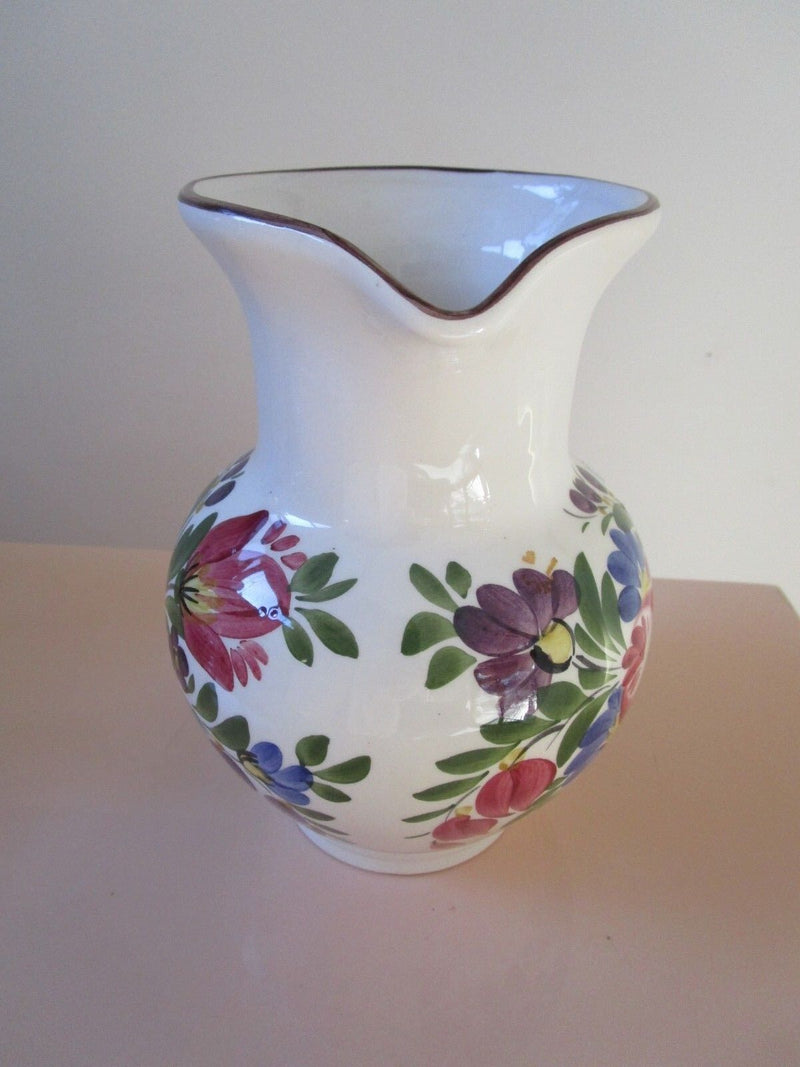 Hungarian Barauni Signed Floral Ceramic Pitcher Pansies 7" [30H]