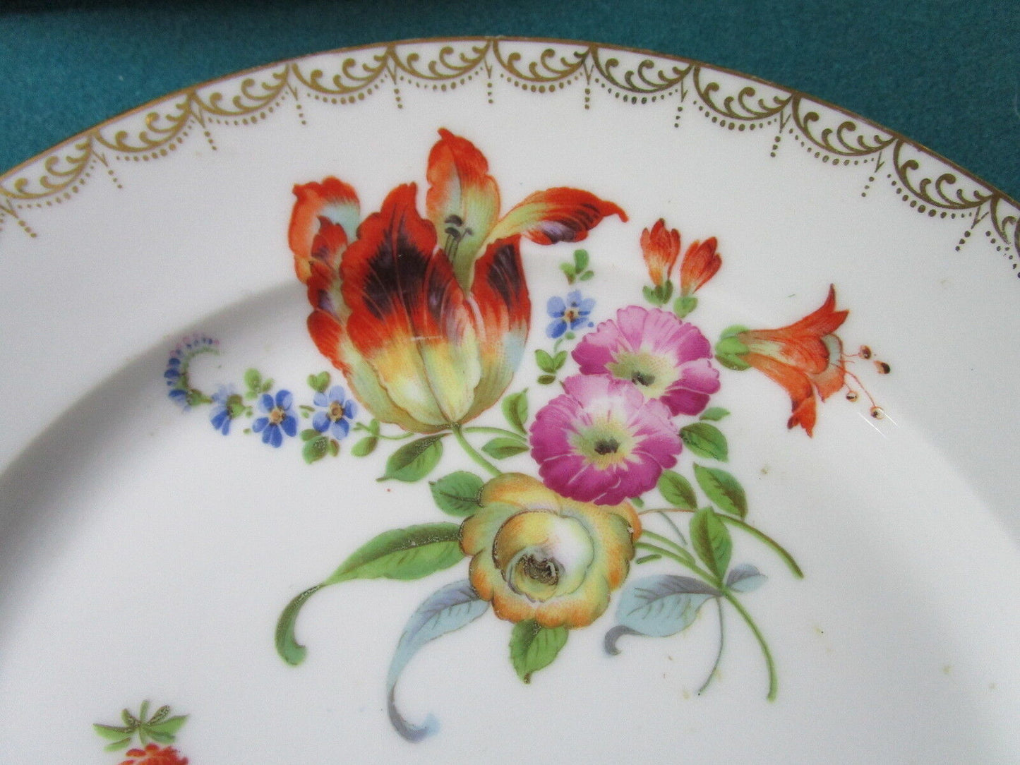 Crown Imperial H&C Czech Dresden Flower 2 dinner plates, 9 1/4" diam ^^