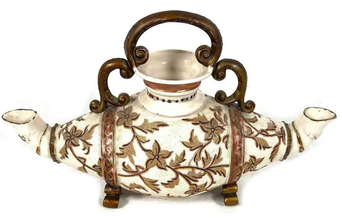 Antique Japanese Satsuma Koro Ceramic Earthenware  double spout TEAPOT[TP4/5]